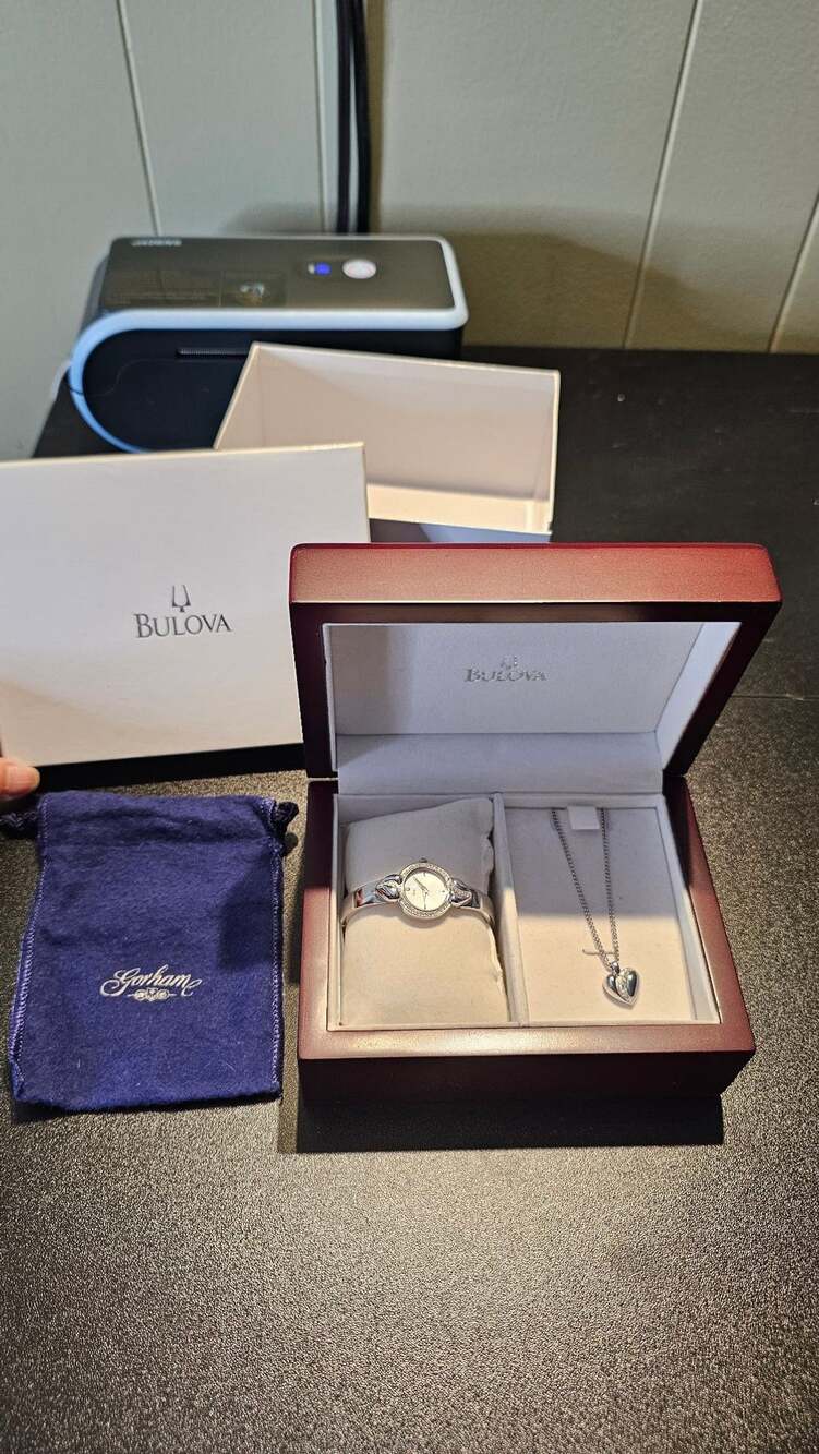 Bulova Ladies Crystal Accent Heart Watch and Pendant Box Set